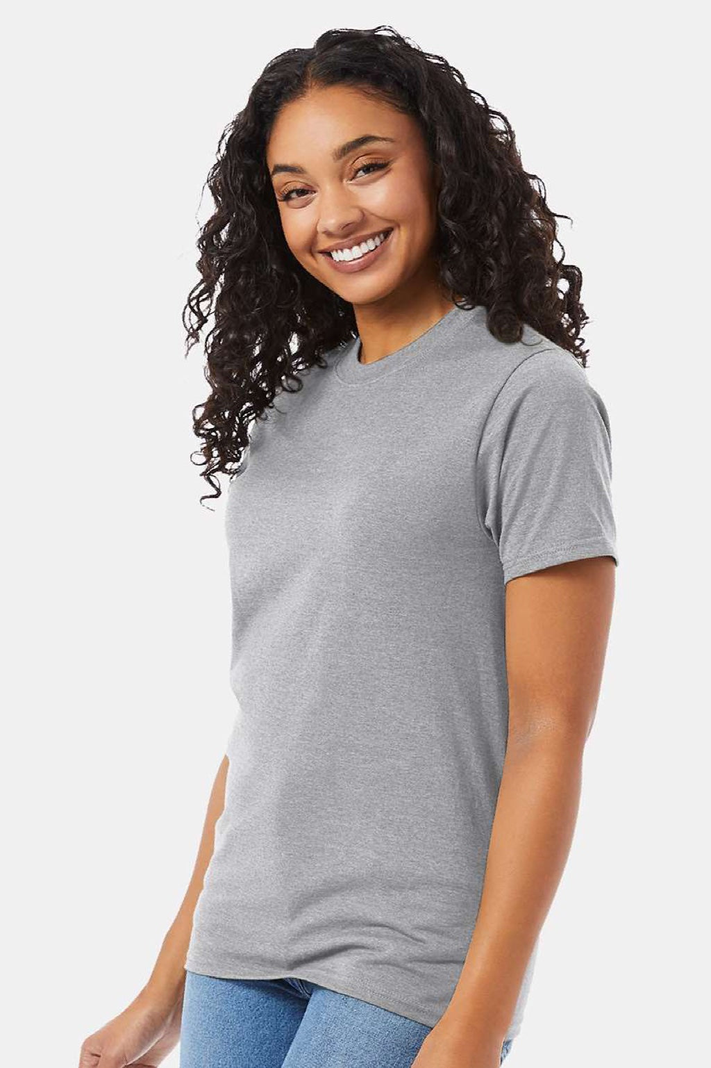 Hanes 5180/518T Mens Beefy-T Short Sleeve Crewneck T-Shirt Light Steel Grey Model Side