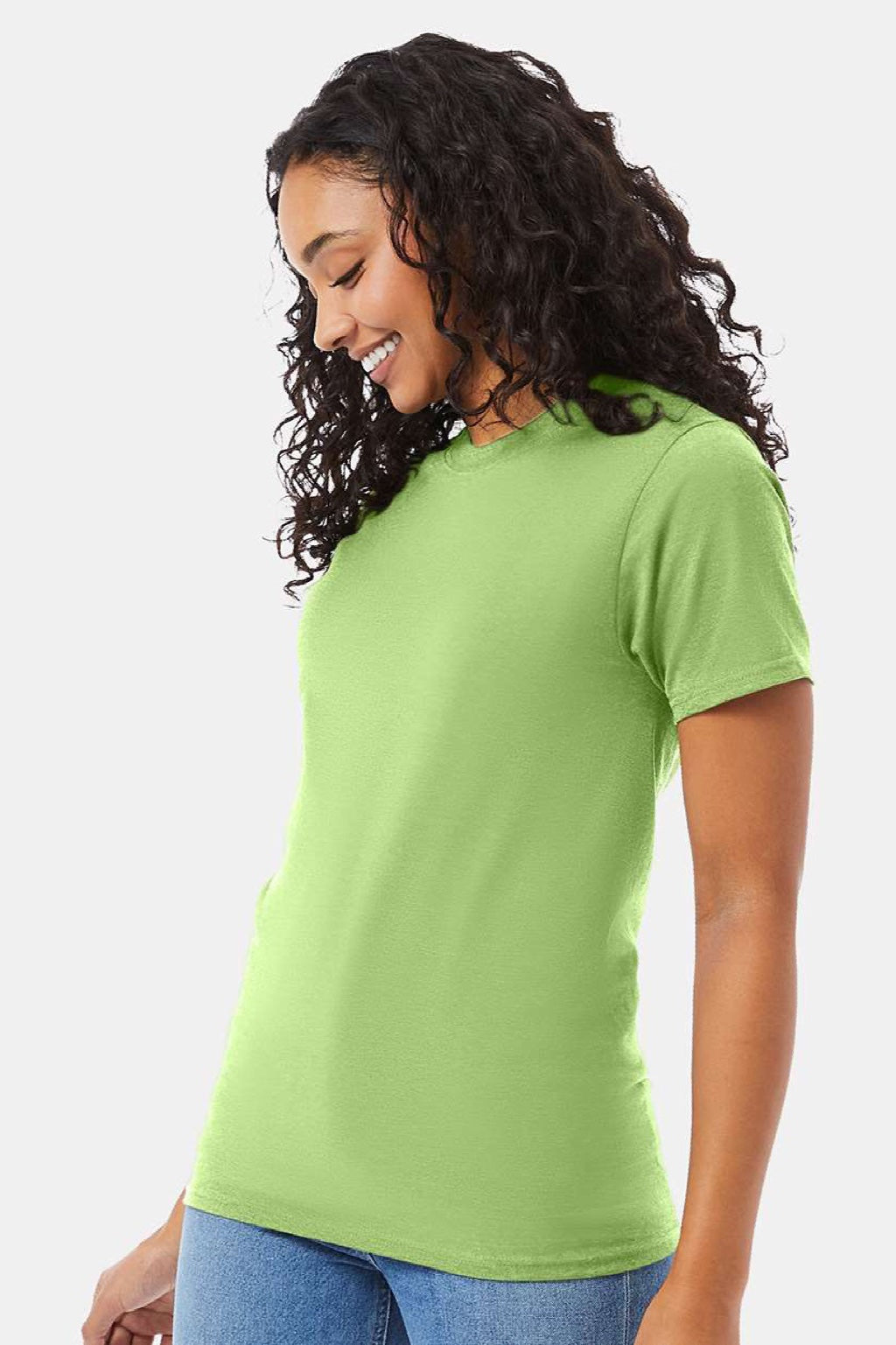 Hanes 5180/518T Mens Beefy-T Short Sleeve Crewneck T-Shirt Lime Green Model Side
