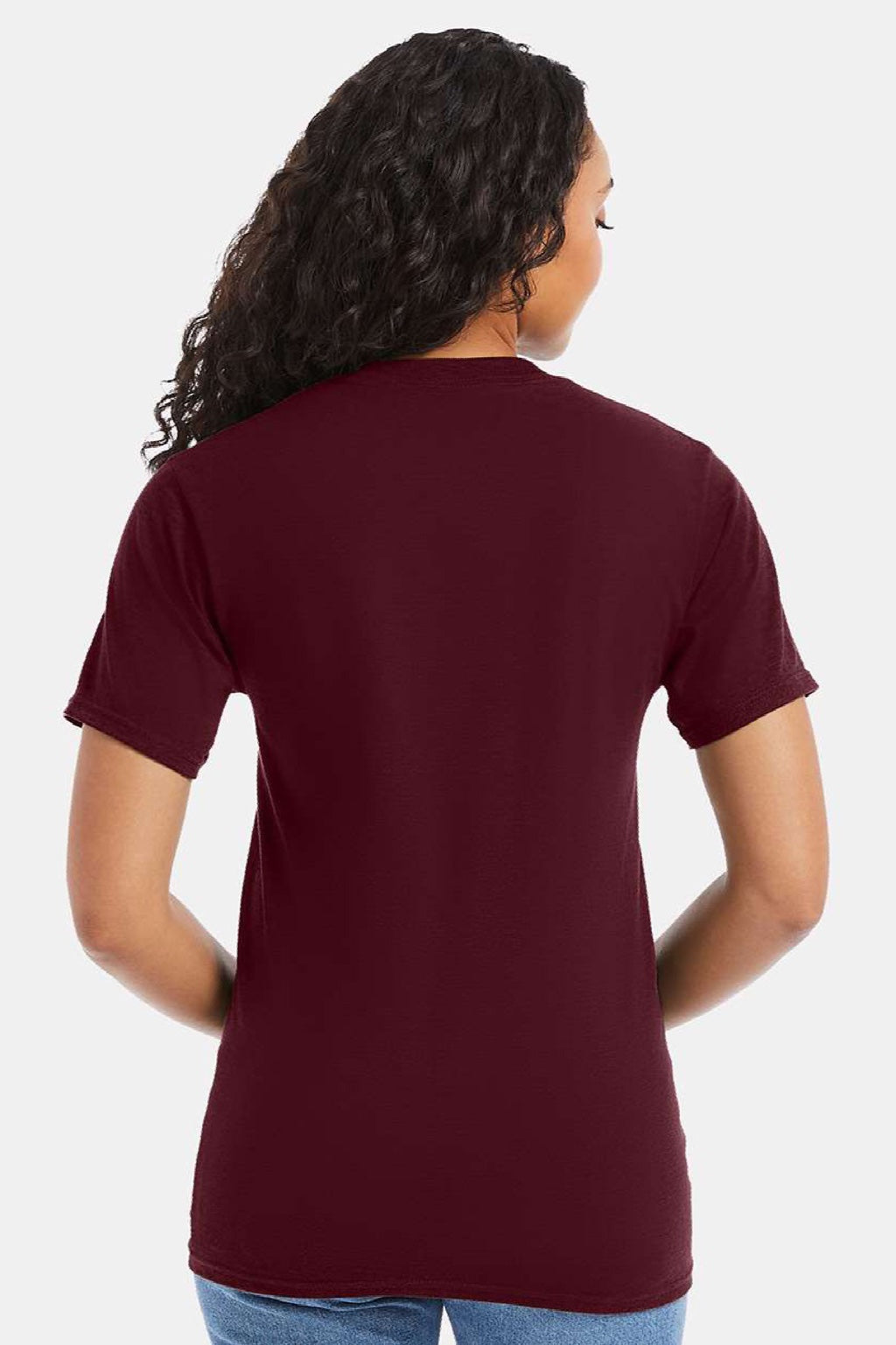 Hanes 5180/518T Mens Beefy-T Short Sleeve Crewneck T-Shirt Maroon Model Back