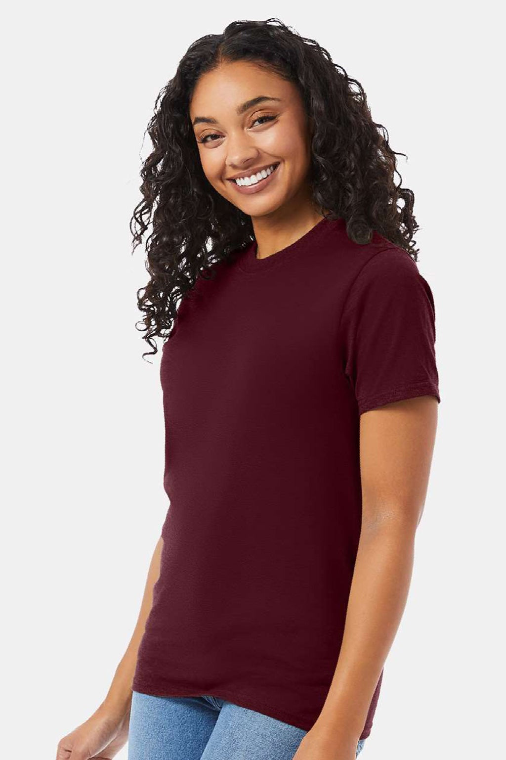 Hanes 5180/518T Mens Beefy-T Short Sleeve Crewneck T-Shirt Maroon Model Side