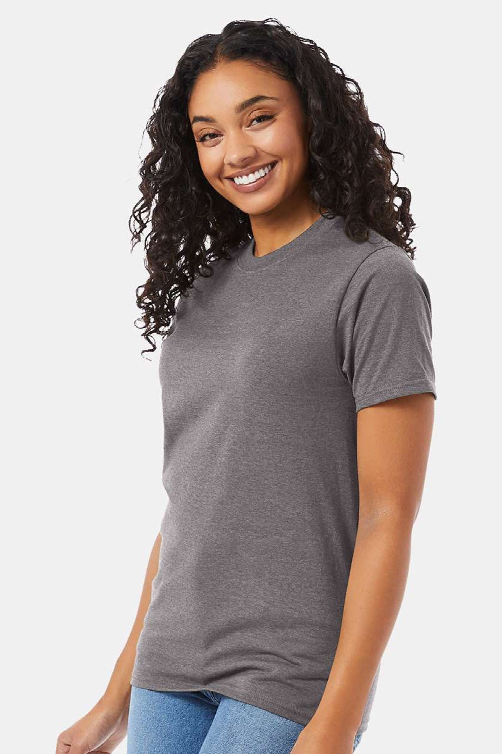 Hanes 5180/518T Mens Beefy-T Short Sleeve Crewneck T-Shirt Oxford Grey Model Side