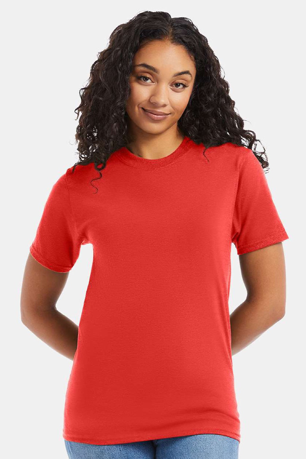Hanes 5180/518T Mens Beefy-T Short Sleeve Crewneck T-Shirt Poppy Red Model Front