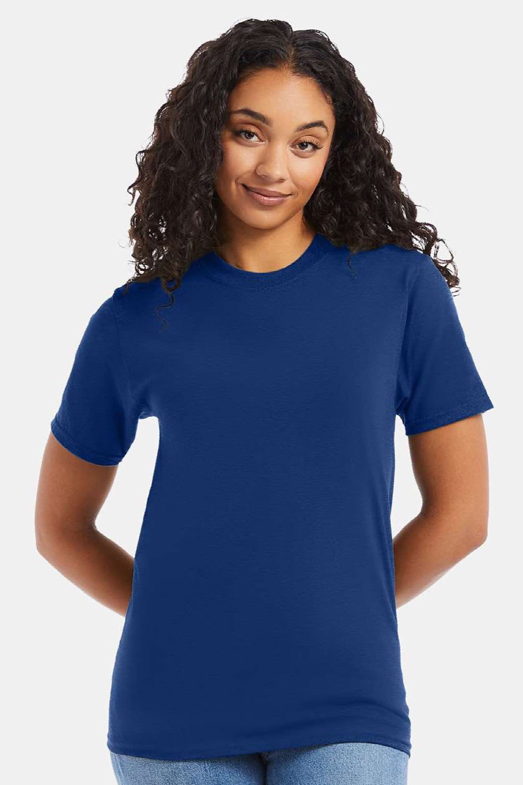 Hanes 5180/518T Mens Beefy-T Short Sleeve Crewneck T-Shirt Regal Navy Blue Model Front