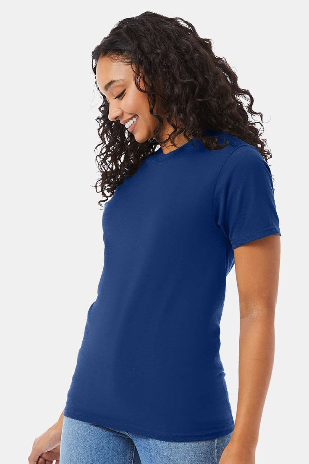 Hanes 5180/518T Mens Beefy-T Short Sleeve Crewneck T-Shirt Regal Navy Blue Model Side