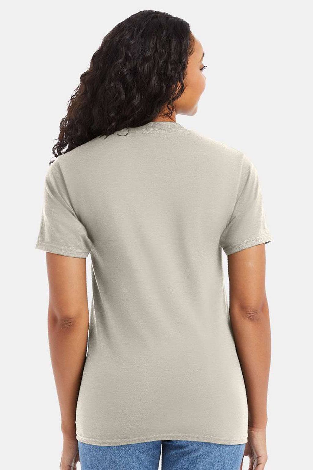 Hanes 5180/518T Mens Beefy-T Short Sleeve Crewneck T-Shirt Sand Model Back