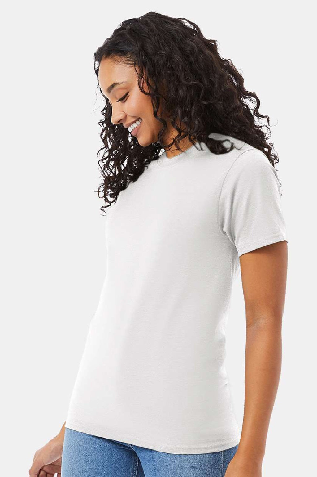 Hanes 5180/518T Mens Beefy-T Short Sleeve Crewneck T-Shirt White Model Side