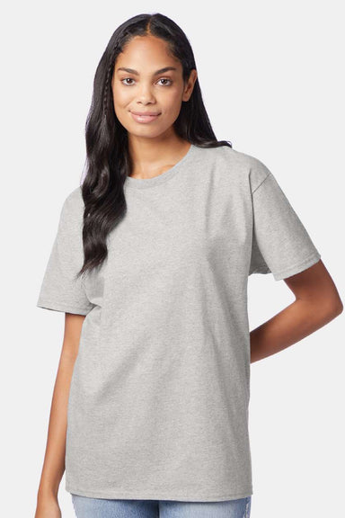 Hanes 5250 Mens Authentic Short Sleeve Crewneck T-Shirt Ash Grey Model Front