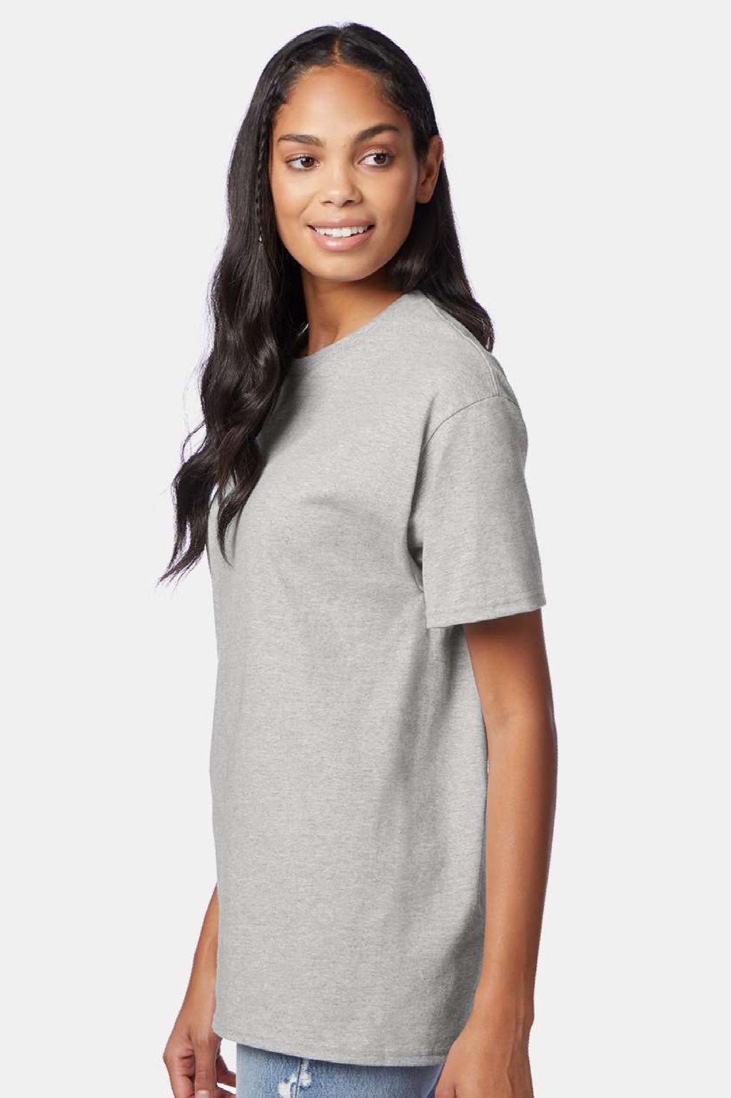 Hanes 5250 Mens Authentic Short Sleeve Crewneck T-Shirt Ash Grey Model Side