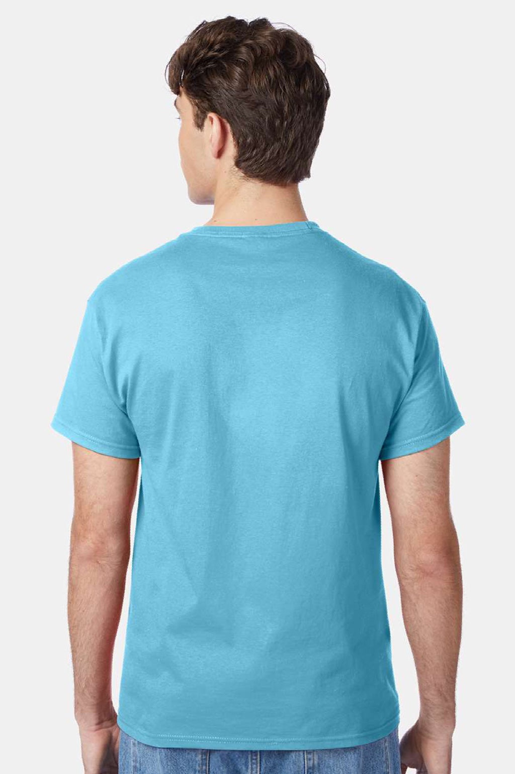 Hanes 5250 Mens Authentic Short Sleeve Crewneck T-Shirt Blue Horizon Model Back
