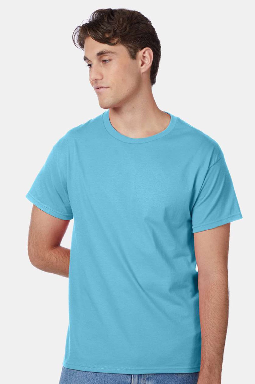 Hanes 5250 Mens Authentic Short Sleeve Crewneck T-Shirt Blue Horizon Model Front