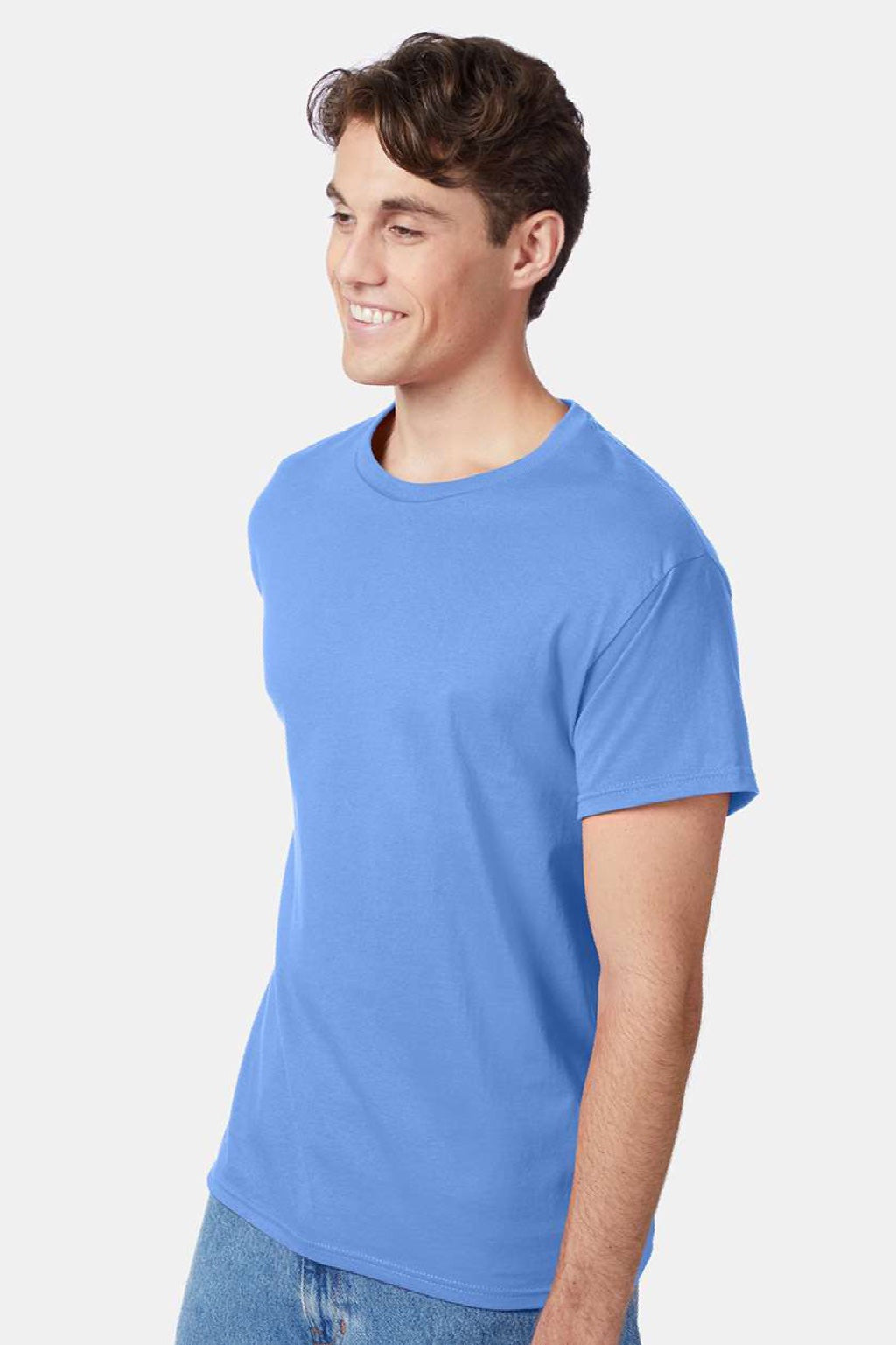 Hanes 5250 Mens Authentic Short Sleeve Crewneck T-Shirt Carolina Blue Model Side