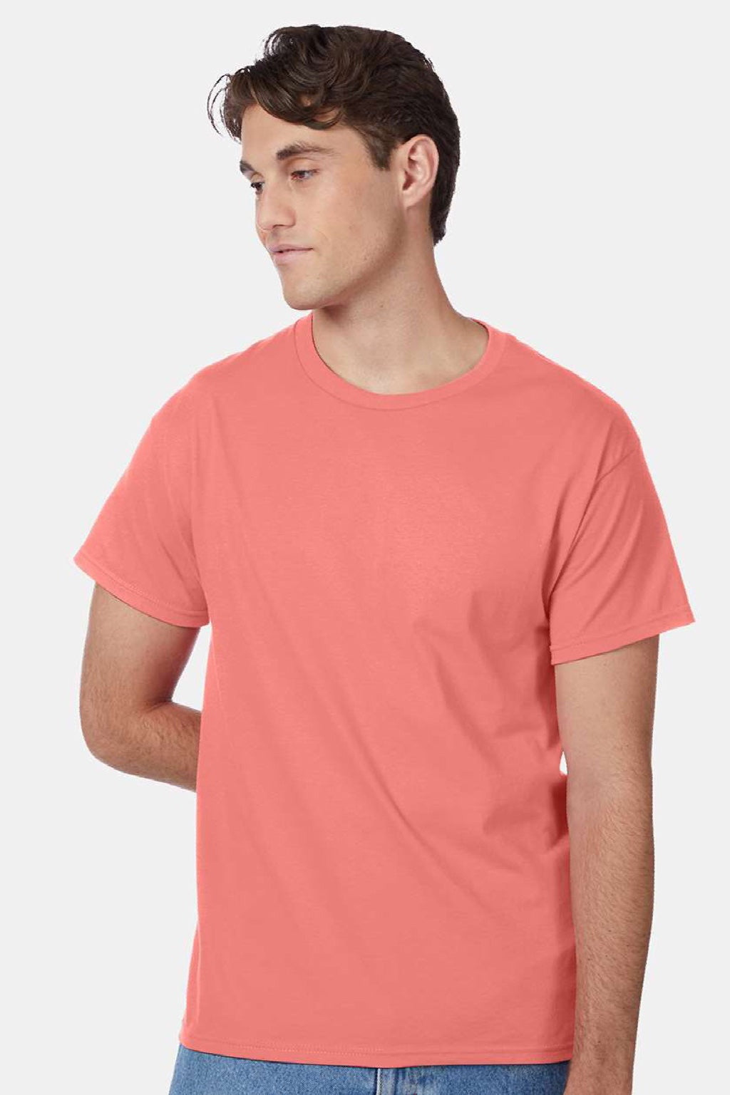 Hanes 5250 Mens Authentic Short Sleeve Crewneck T-Shirt Charisma Coral Model Front