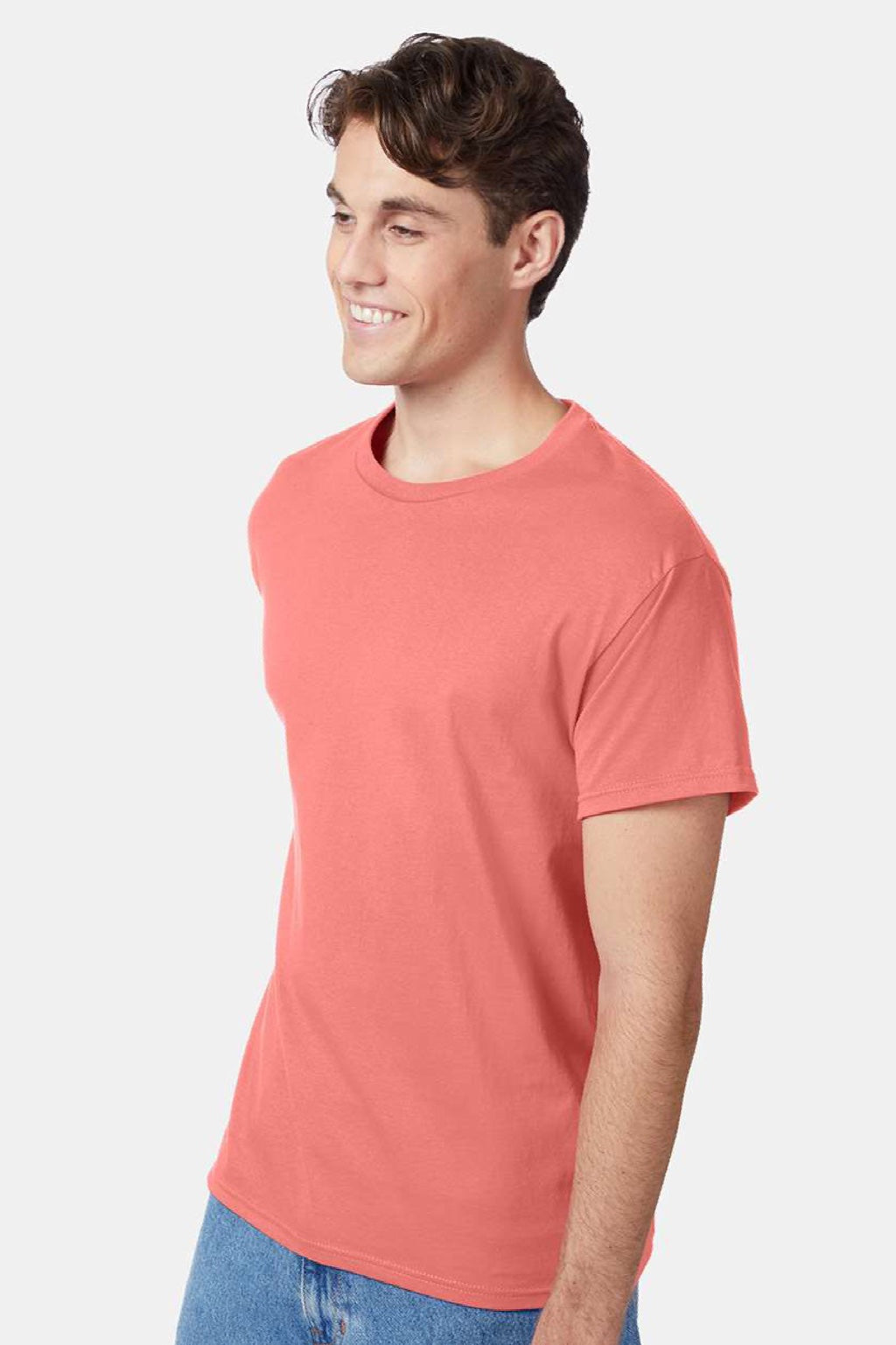 Hanes 5250 Mens Authentic Short Sleeve Crewneck T-Shirt Charisma Coral Model Side