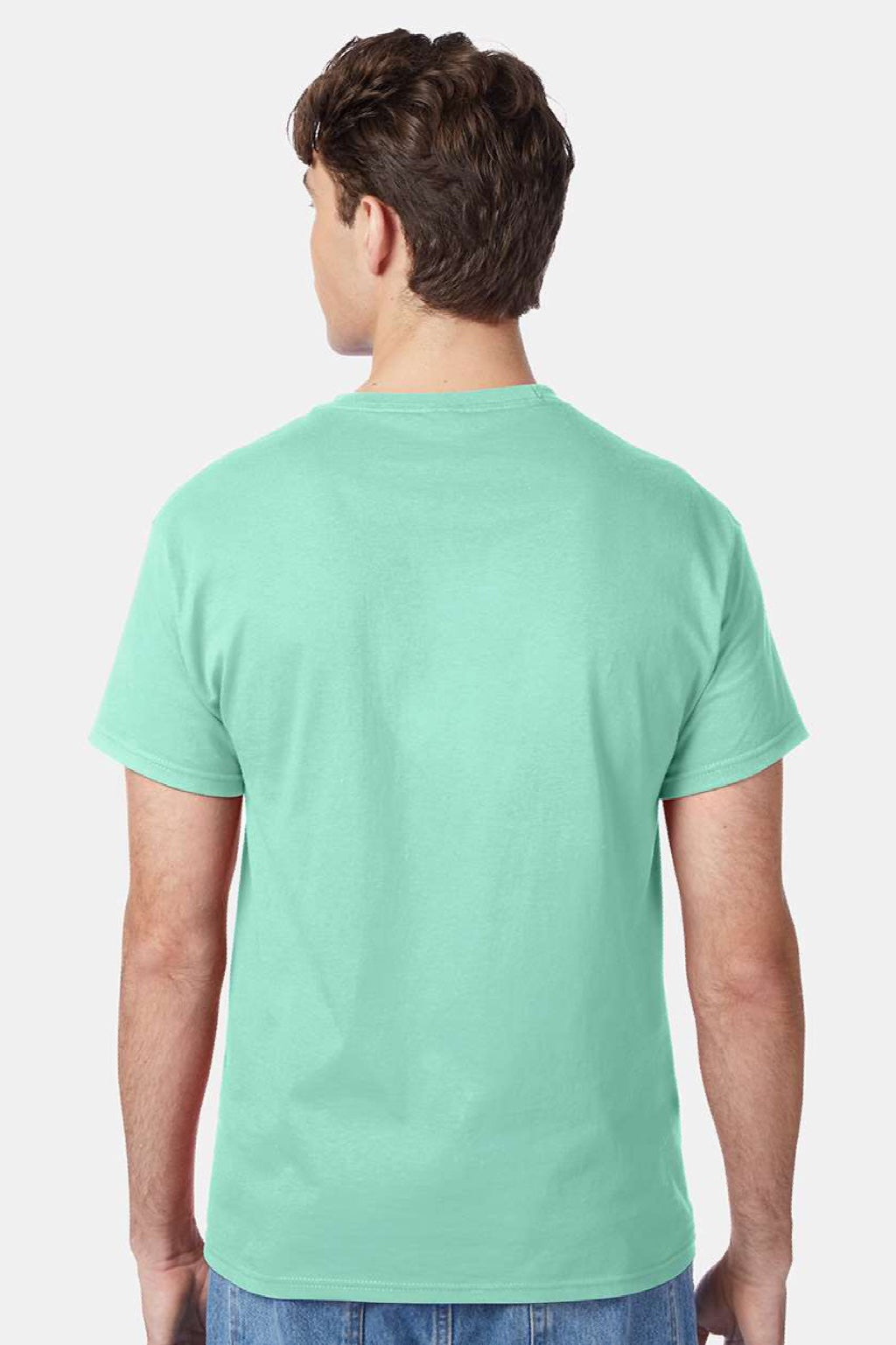 Hanes 5250 Mens Authentic Short Sleeve Crewneck T-Shirt Clean Mint Green Model Back