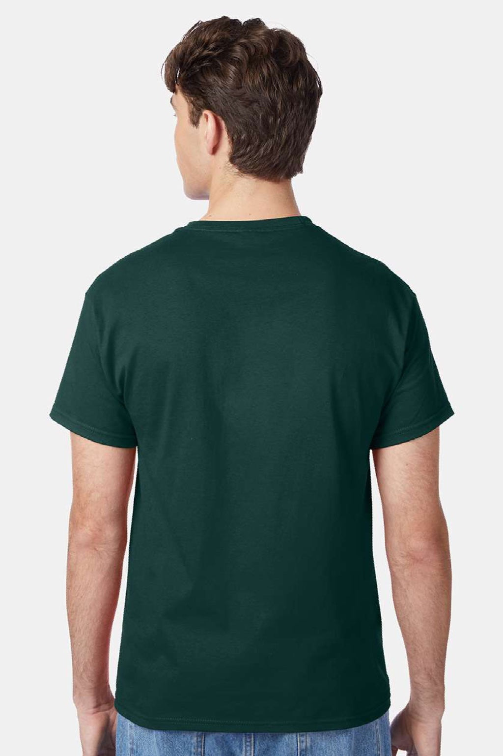 Hanes 5250 Mens Authentic Short Sleeve Crewneck T-Shirt Deep Forest Green Model Back