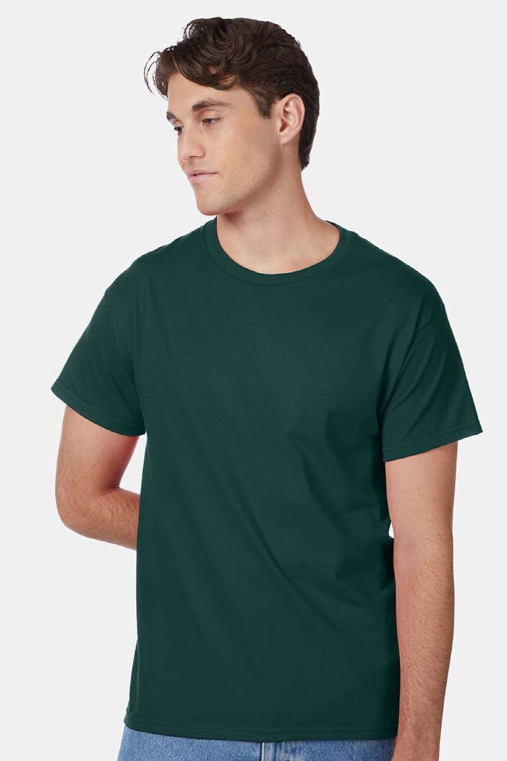Hanes 5250 Mens Authentic Short Sleeve Crewneck T-Shirt Deep Forest Green Model Front