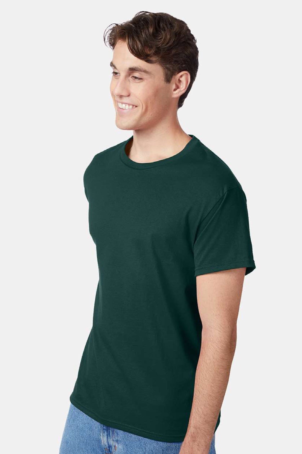 Hanes 5250 Mens Authentic Short Sleeve Crewneck T-Shirt Deep Forest Green Model Side