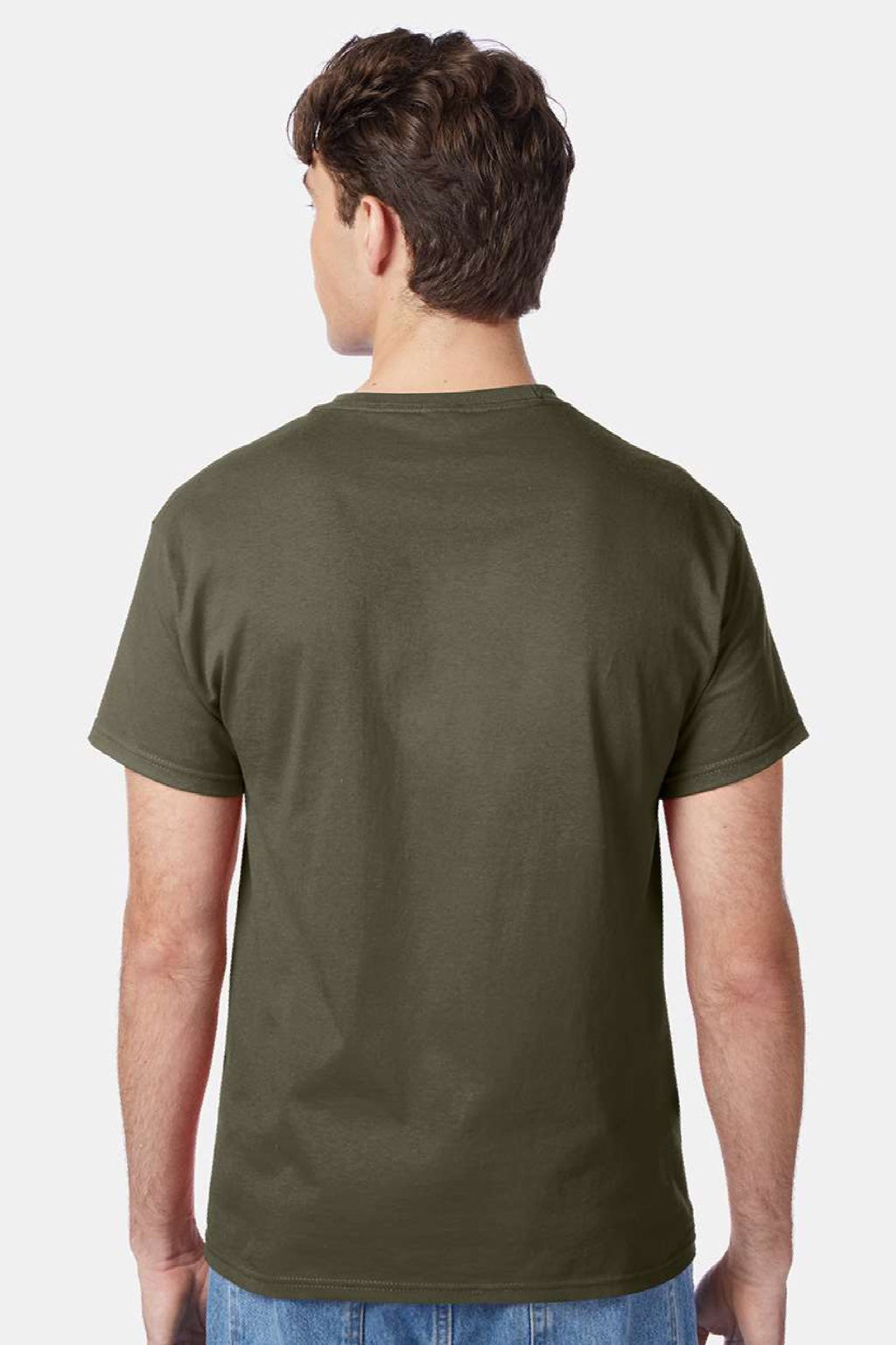 Hanes 5250 Mens Authentic Short Sleeve Crewneck T-Shirt Fatigue Green Model Back