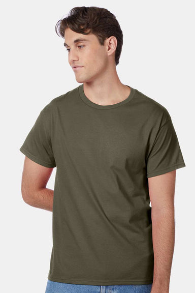 Hanes 5250 Mens Authentic Short Sleeve Crewneck T-Shirt Fatigue Green Model Front