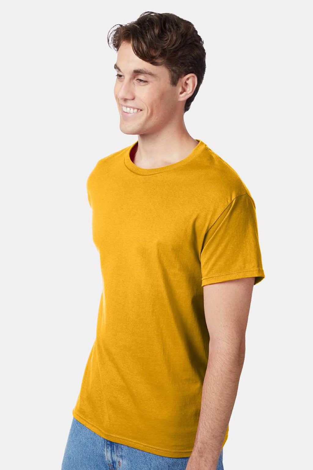 Hanes 5250 Mens Authentic Short Sleeve Crewneck T-Shirt Gold Model Side