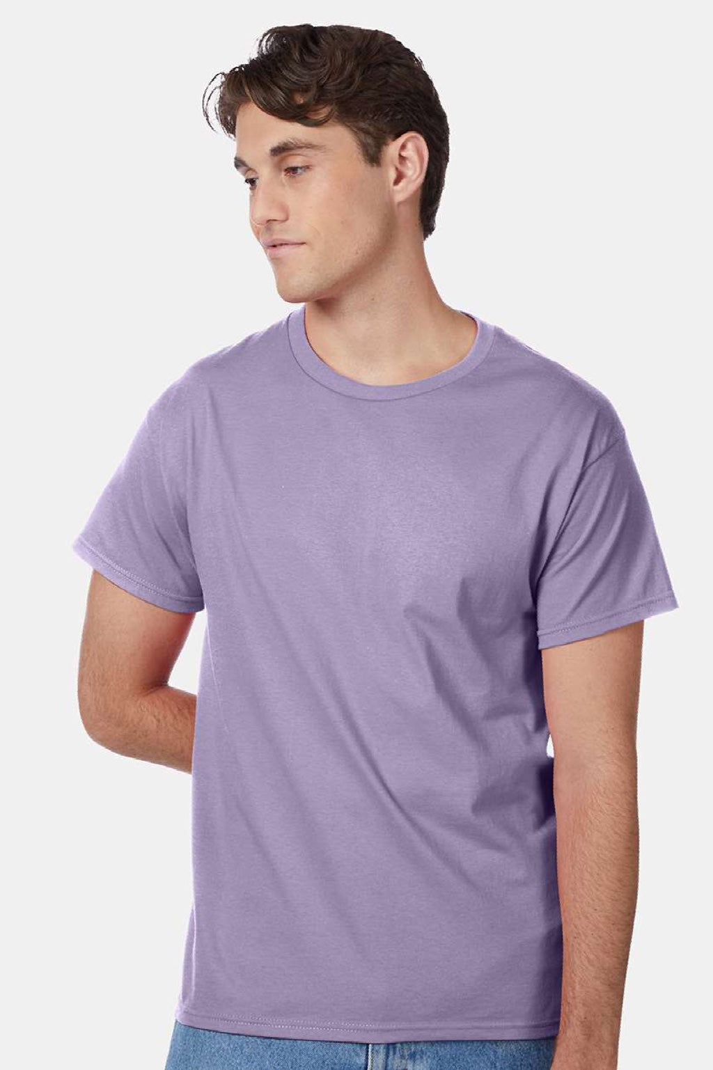 Hanes 5250 Mens Authentic Short Sleeve Crewneck T-Shirt Lavender Purple Model Front