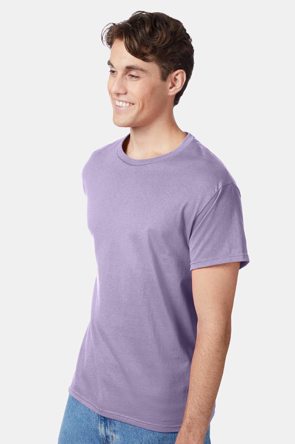 Hanes 5250 Mens Authentic Short Sleeve Crewneck T-Shirt Lavender Purple Model Side