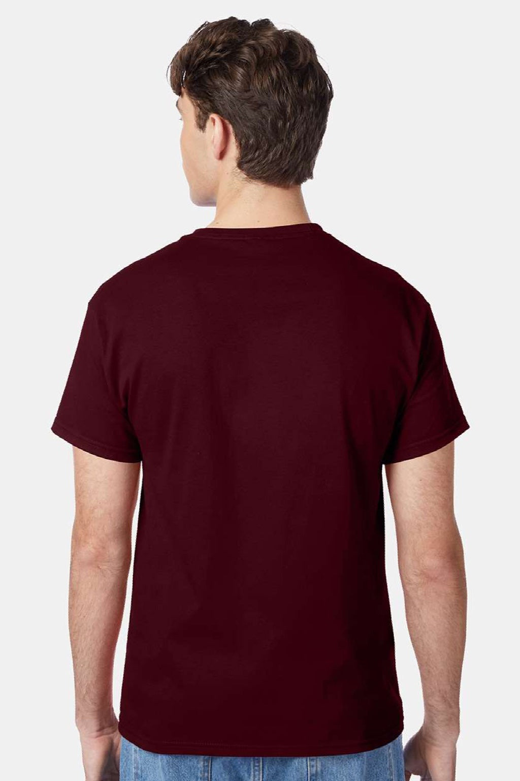 Hanes 5250 Mens Authentic Short Sleeve Crewneck T-Shirt Maroon Model Back