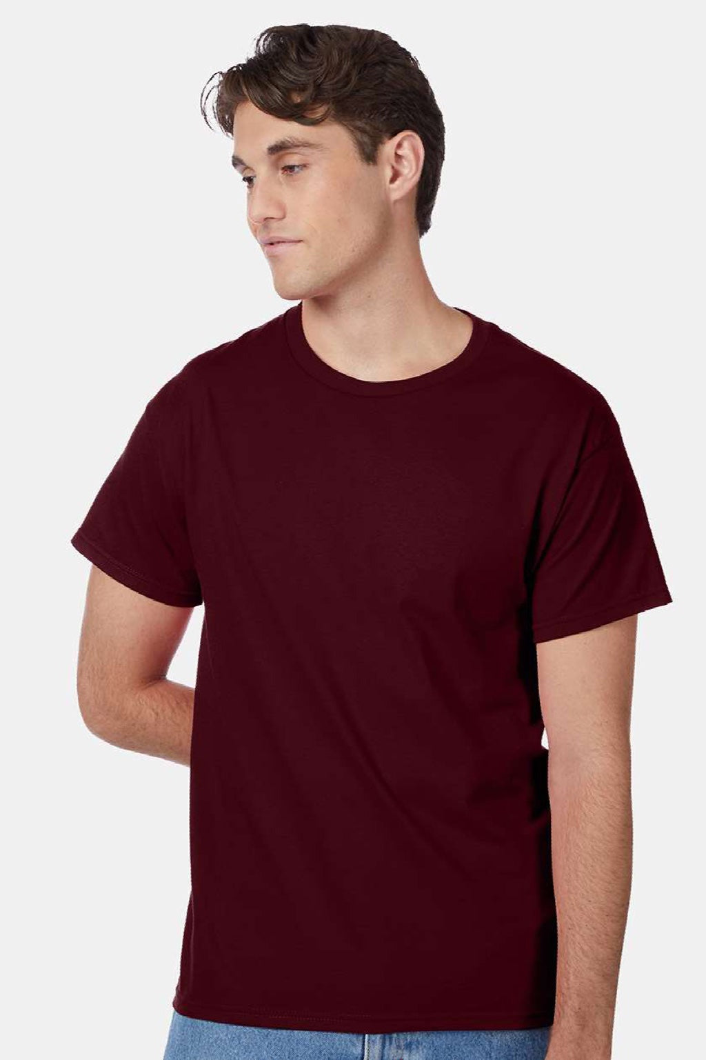 Hanes 5250 Mens Authentic Short Sleeve Crewneck T-Shirt Maroon Model Front
