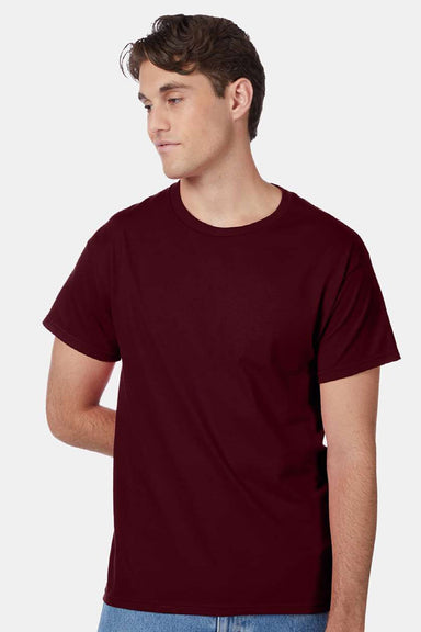 Hanes 5250 Mens Authentic Short Sleeve Crewneck T-Shirt Maroon Model Front