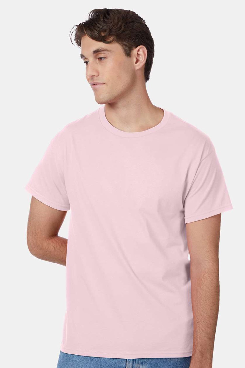 Hanes 5250 Mens Authentic Short Sleeve Crewneck T-Shirt Pale Pink Model Front