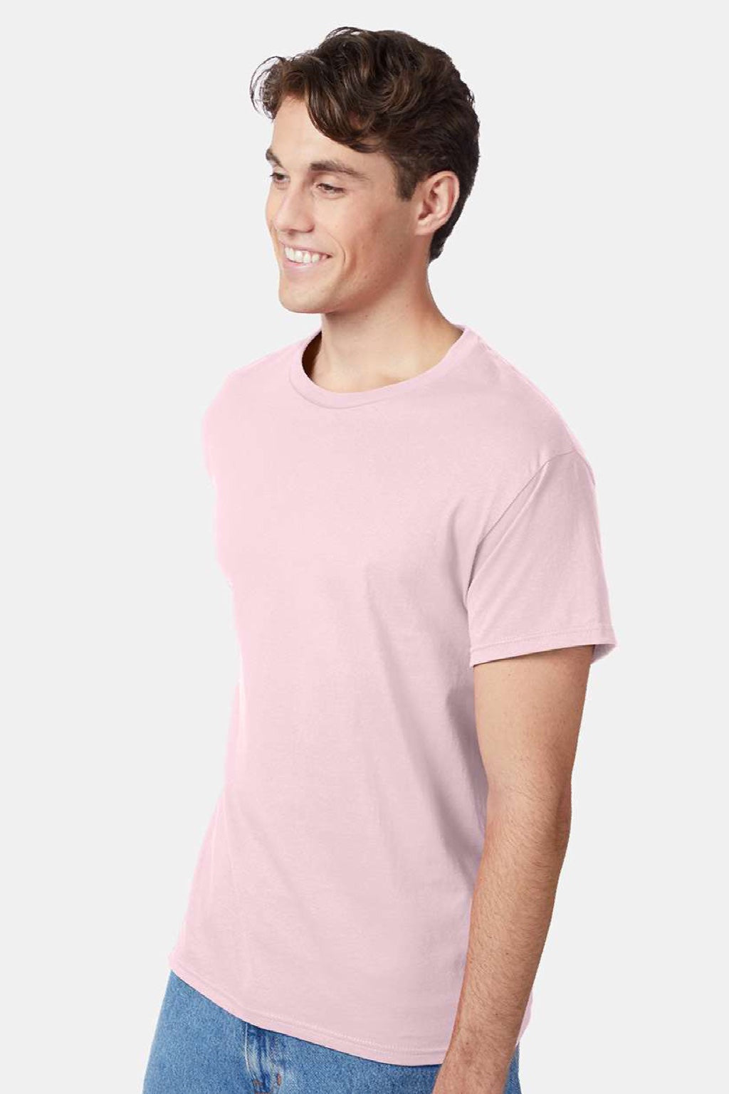 Hanes 5250 Mens Authentic Short Sleeve Crewneck T-Shirt Pale Pink Model Side