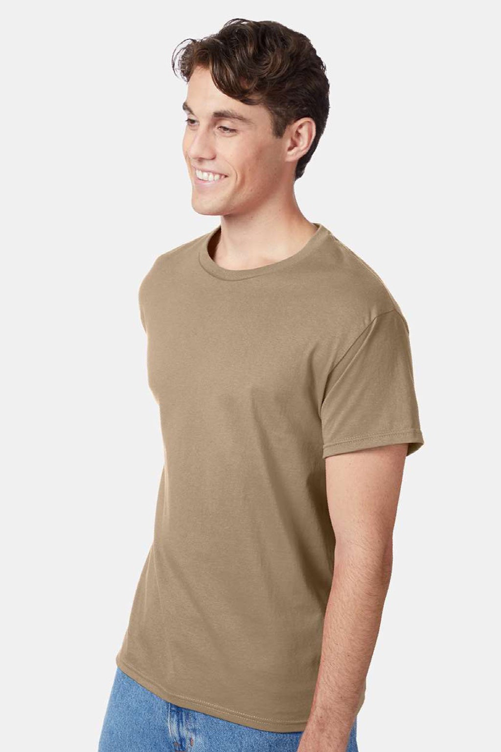 Hanes 5250 Mens Authentic Short Sleeve Crewneck T-Shirt Pebble Model Side