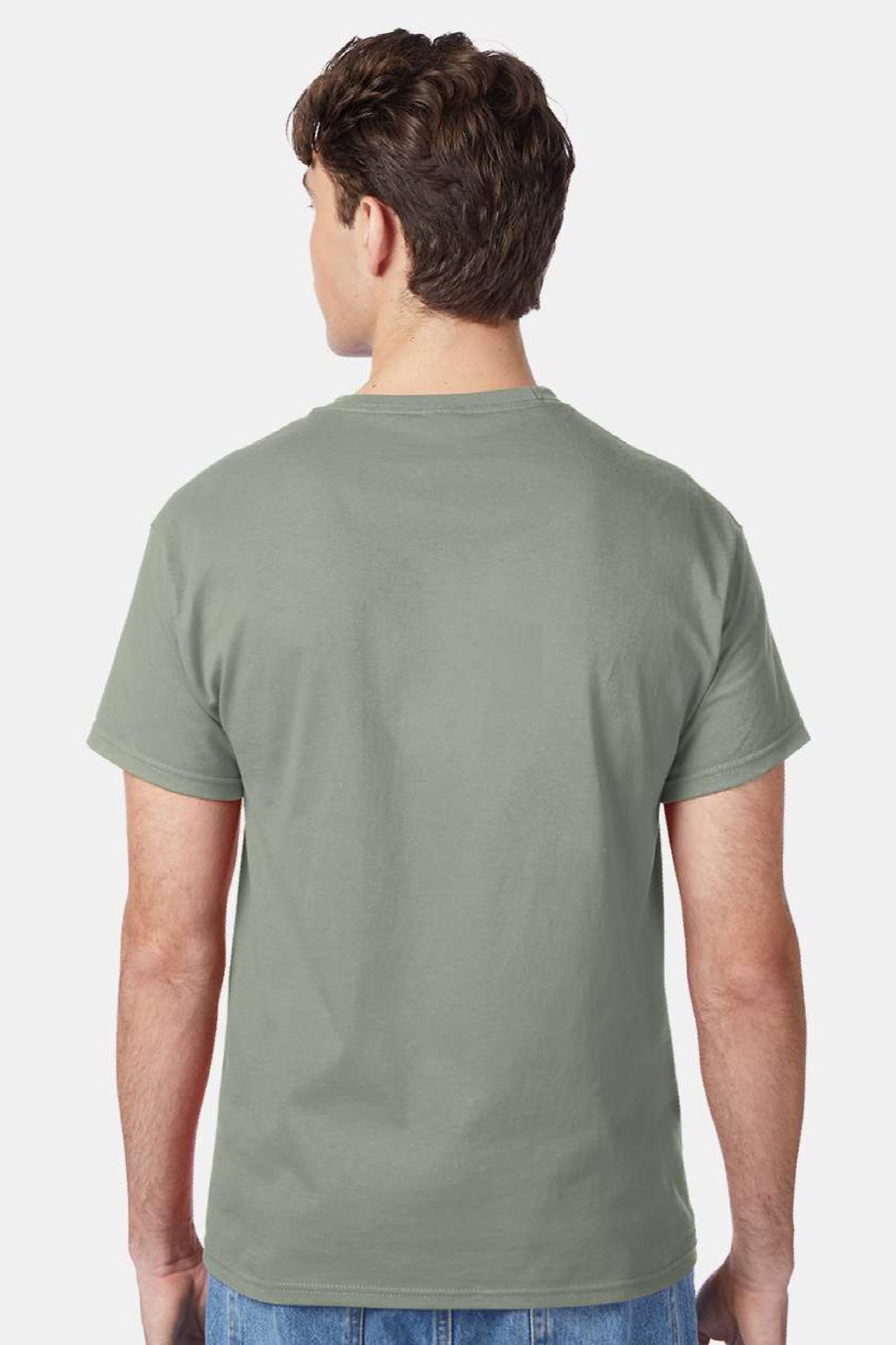 Hanes 5250 Mens Authentic Short Sleeve Crewneck T-Shirt Stonewashed Green Model Back
