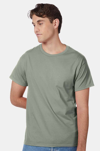 Hanes 5250 Mens Authentic Short Sleeve Crewneck T-Shirt Stonewashed Green Model Front