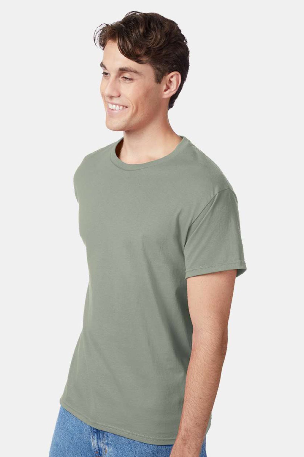 Hanes 5250 Mens Authentic Short Sleeve Crewneck T-Shirt Stonewashed Green Model Side