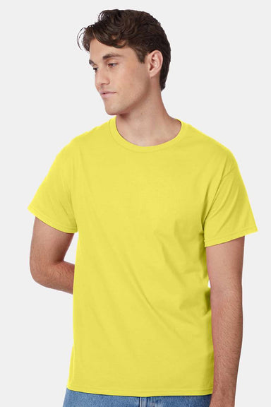 Hanes 5250 Mens Authentic Short Sleeve Crewneck T-Shirt Yellow Model Front