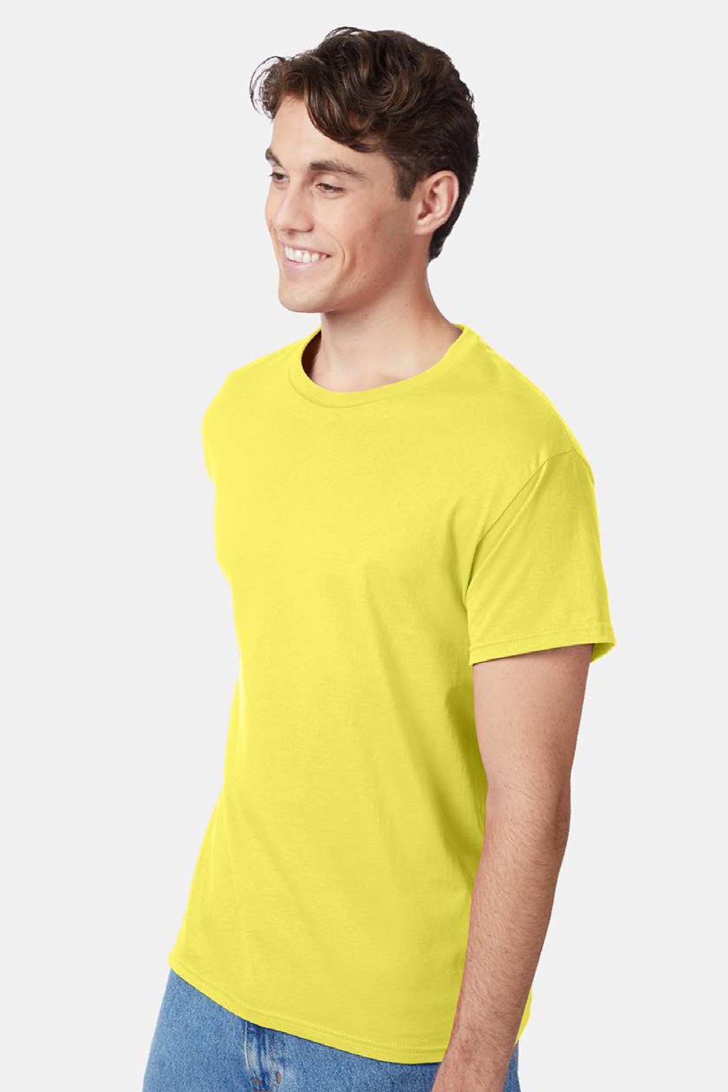 Hanes 5250 Mens Authentic Short Sleeve Crewneck T-Shirt Yellow Model Side