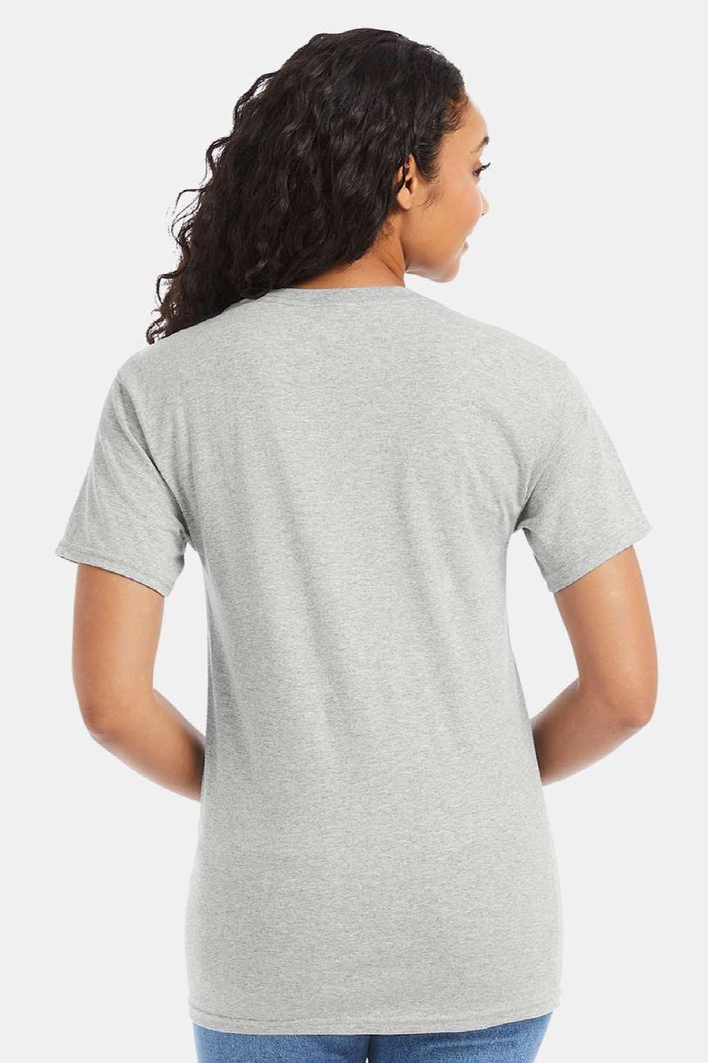 Hanes 5280 Mens Essential-T Short Sleeve Crewneck T-Shirt Ash Grey Model Back