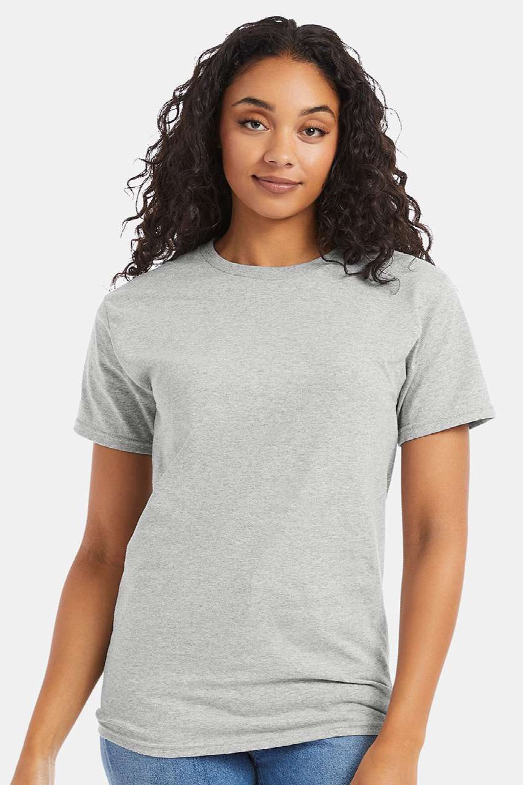 Hanes 5280 Mens Essential-T Short Sleeve Crewneck T-Shirt Ash Grey Model Front