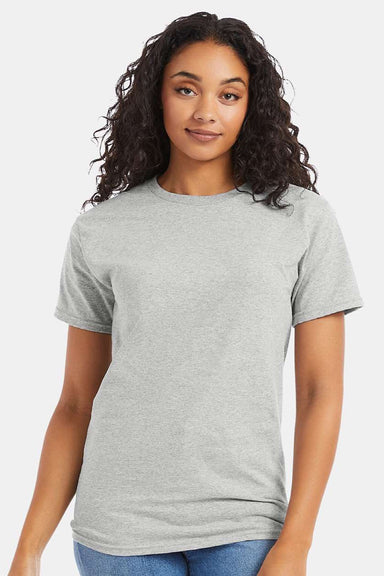 Hanes 5280 Mens Essential-T Short Sleeve Crewneck T-Shirt Ash Grey Model Front