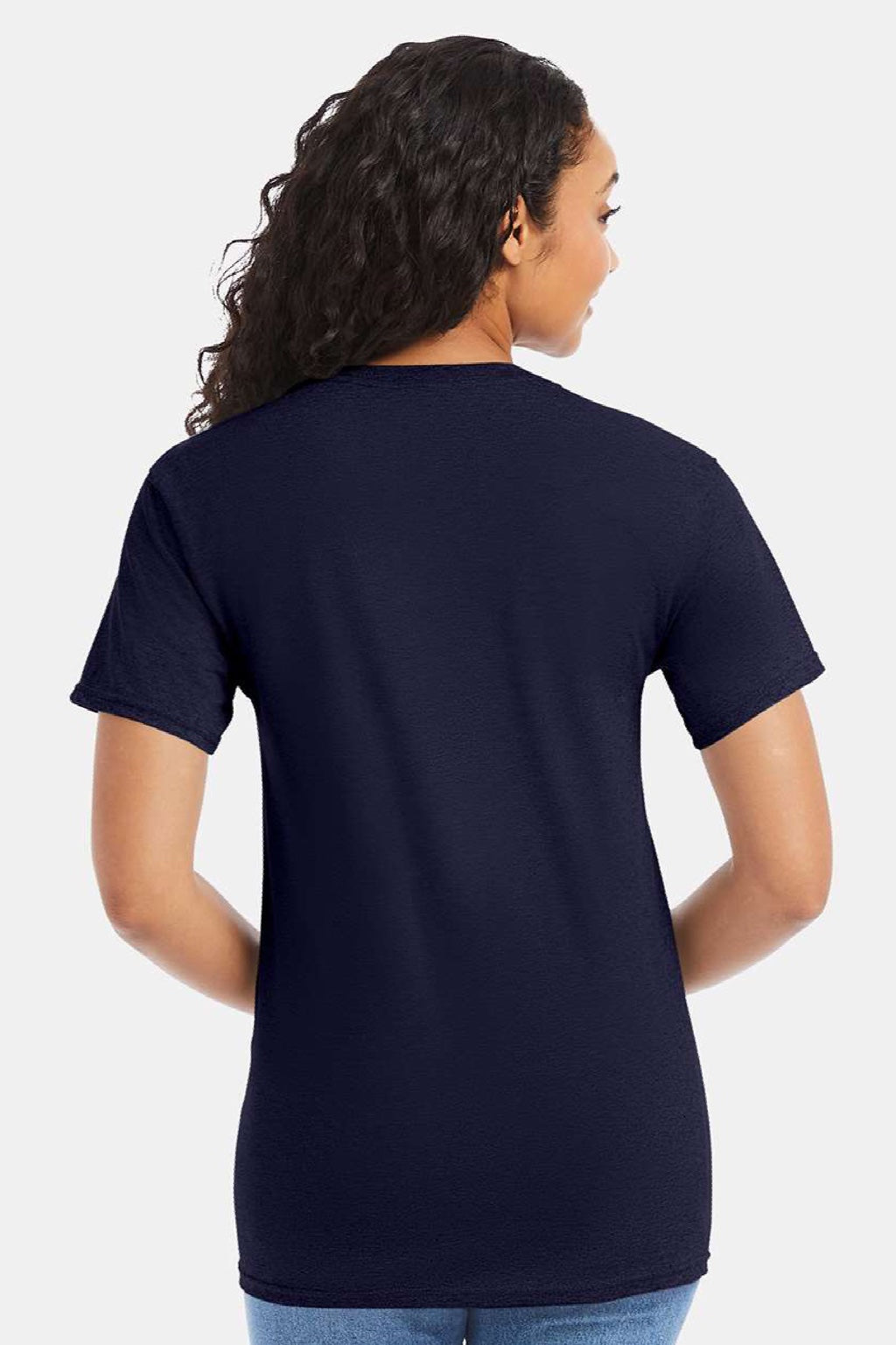 Hanes 5280 Mens Essential-T Short Sleeve Crewneck T-Shirt Athletic Navy Blue Model Back