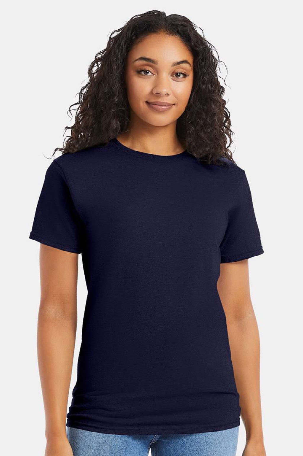 Hanes 5280 Mens Essential-T Short Sleeve Crewneck T-Shirt Athletic Navy Blue Model Front