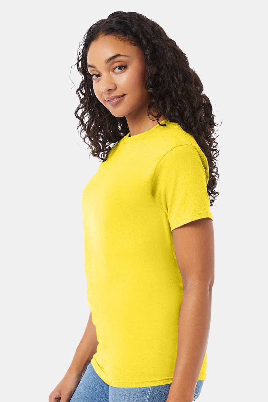 Hanes 5280 Mens Essential-T Short Sleeve Crewneck T-Shirt Athletic Yellow Model Side