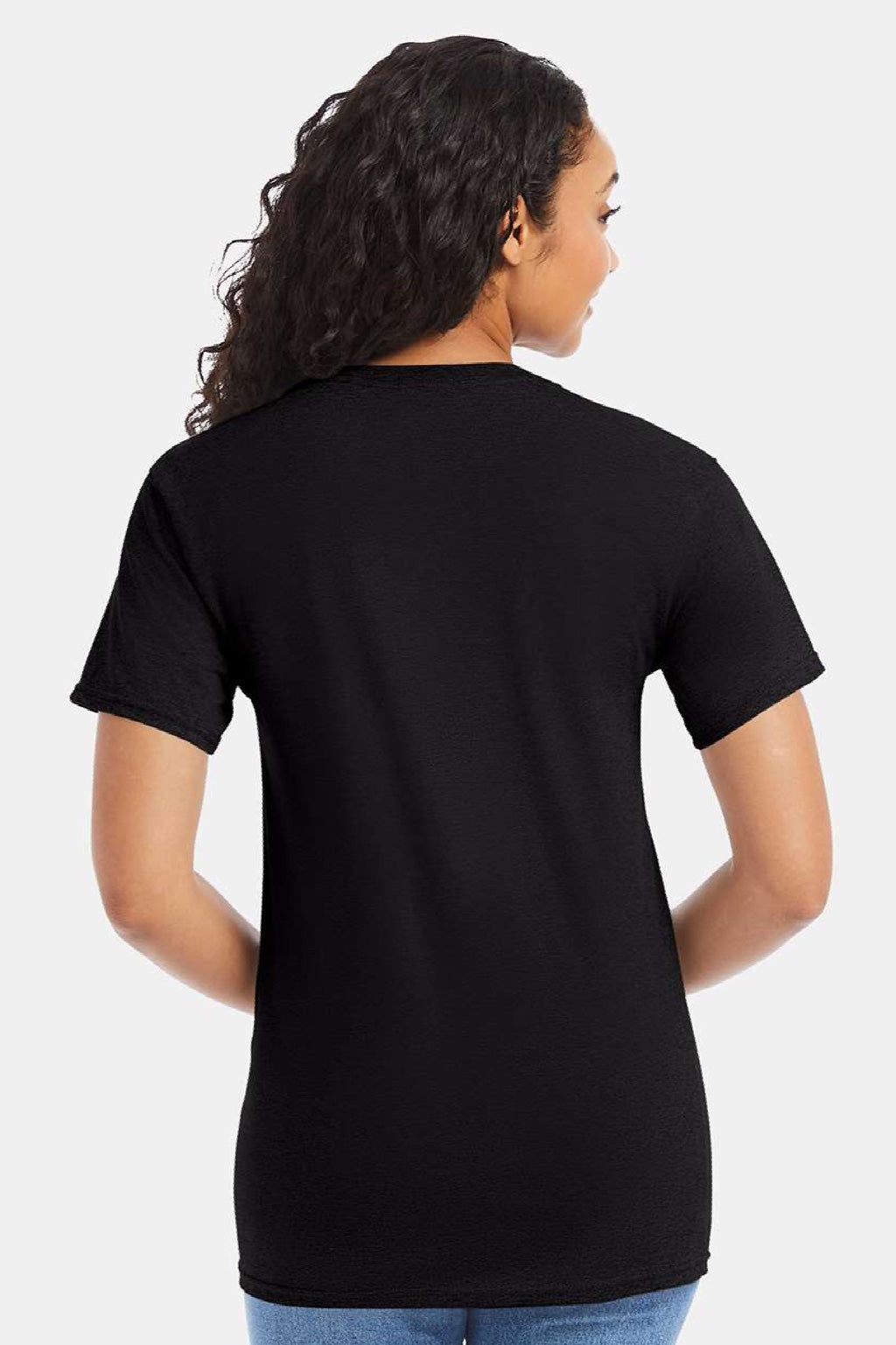 Hanes 5280 Mens Essential-T Short Sleeve Crewneck T-Shirt Black Model Back