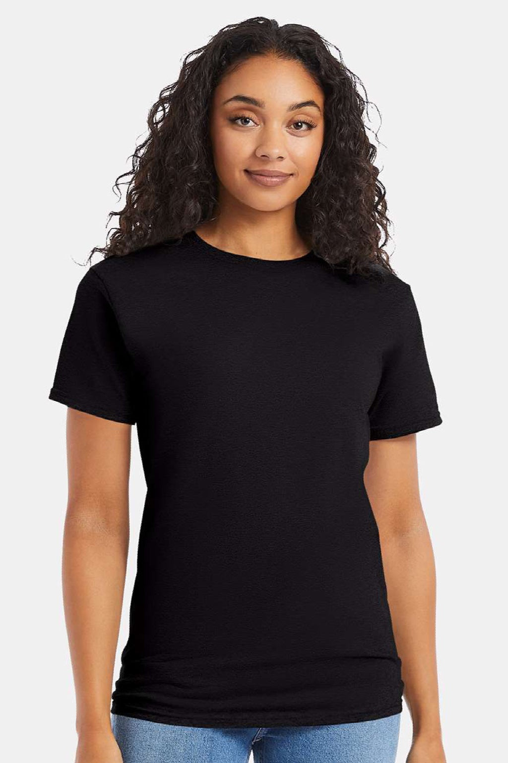 Hanes 5280 Mens Essential-T Short Sleeve Crewneck T-Shirt Black Model Front