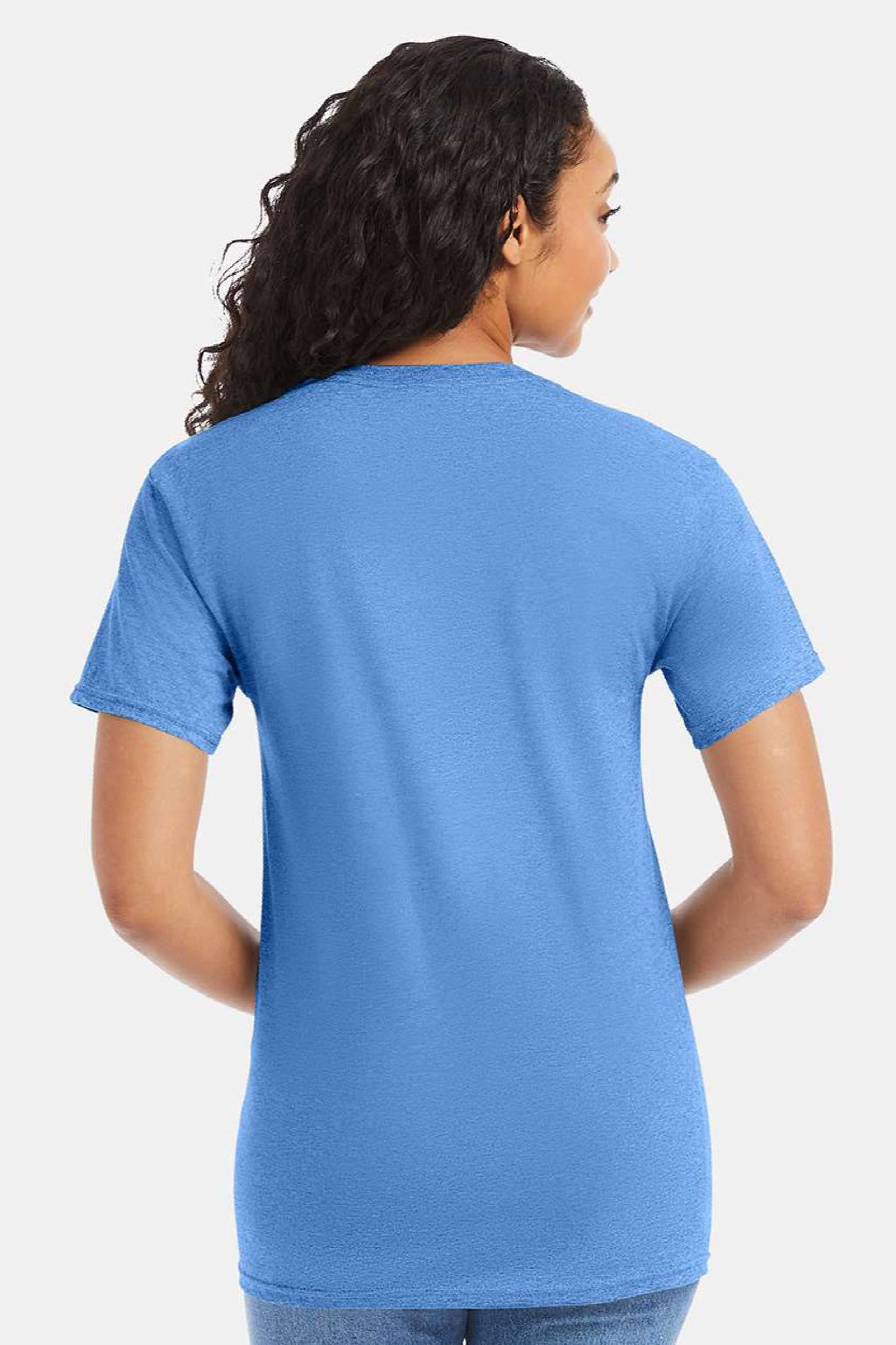 Hanes 5280 Mens Essential-T Short Sleeve Crewneck T-Shirt Carolina Blue Model Back