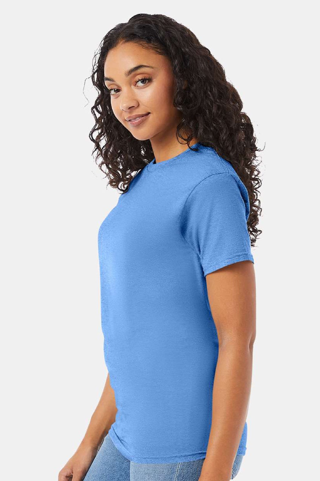 Hanes 5280 Mens Essential-T Short Sleeve Crewneck T-Shirt Carolina Blue Model Side