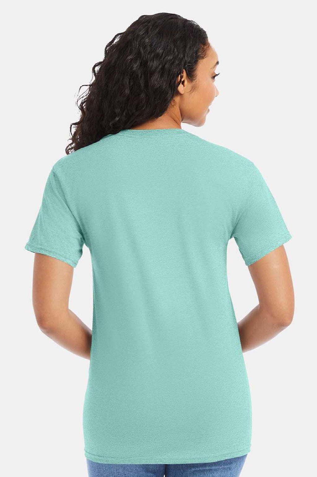 Hanes 5280 Mens Essential-T Short Sleeve Crewneck T-Shirt Clean Mint Green Model Back