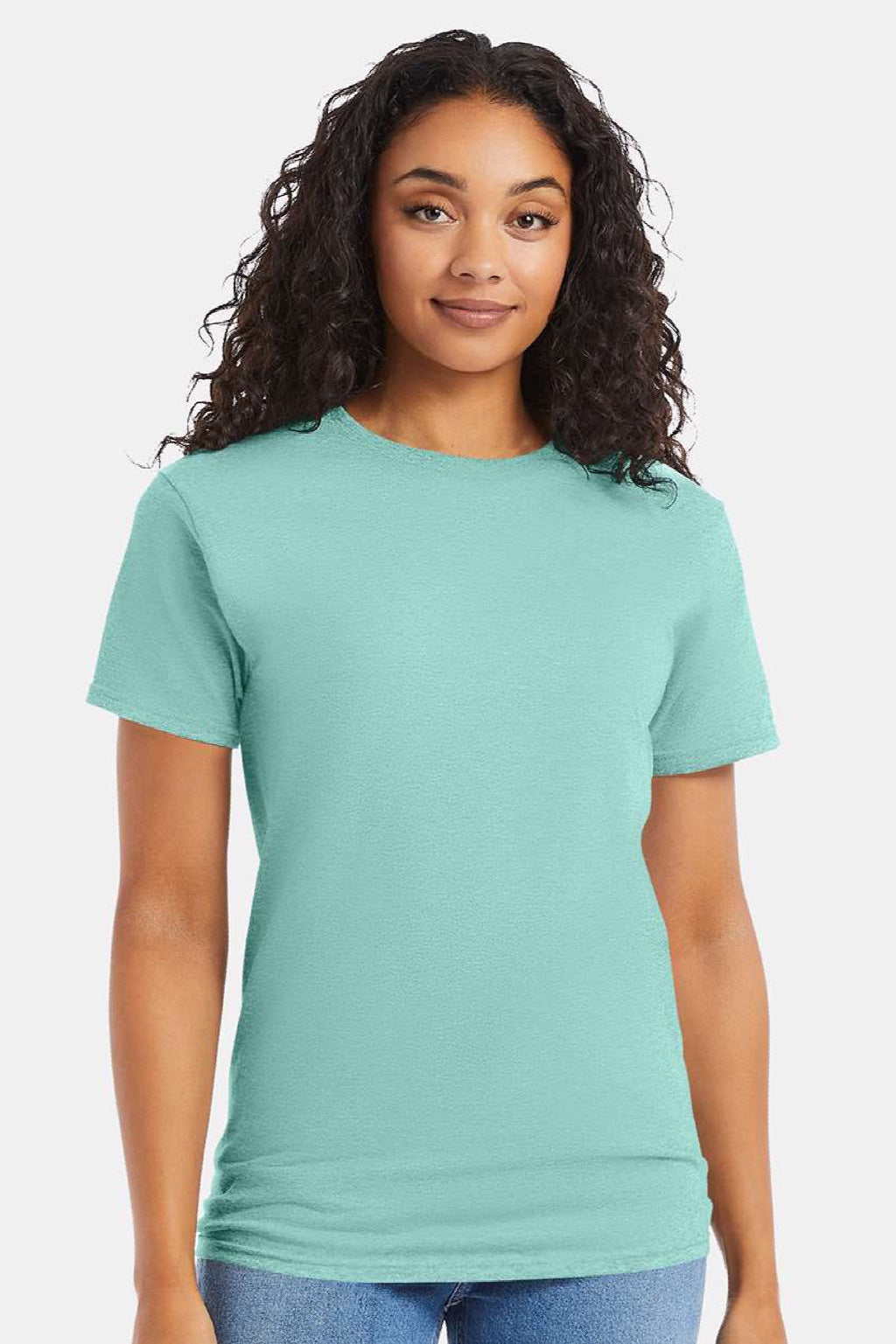 Hanes 5280 Mens Essential-T Short Sleeve Crewneck T-Shirt Clean Mint Green Model Front