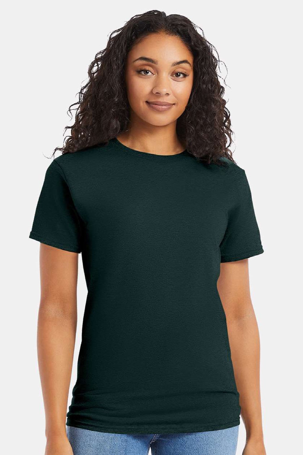 Hanes 5280 Mens Essential-T Short Sleeve Crewneck T-Shirt Deep Forest Green Model Front